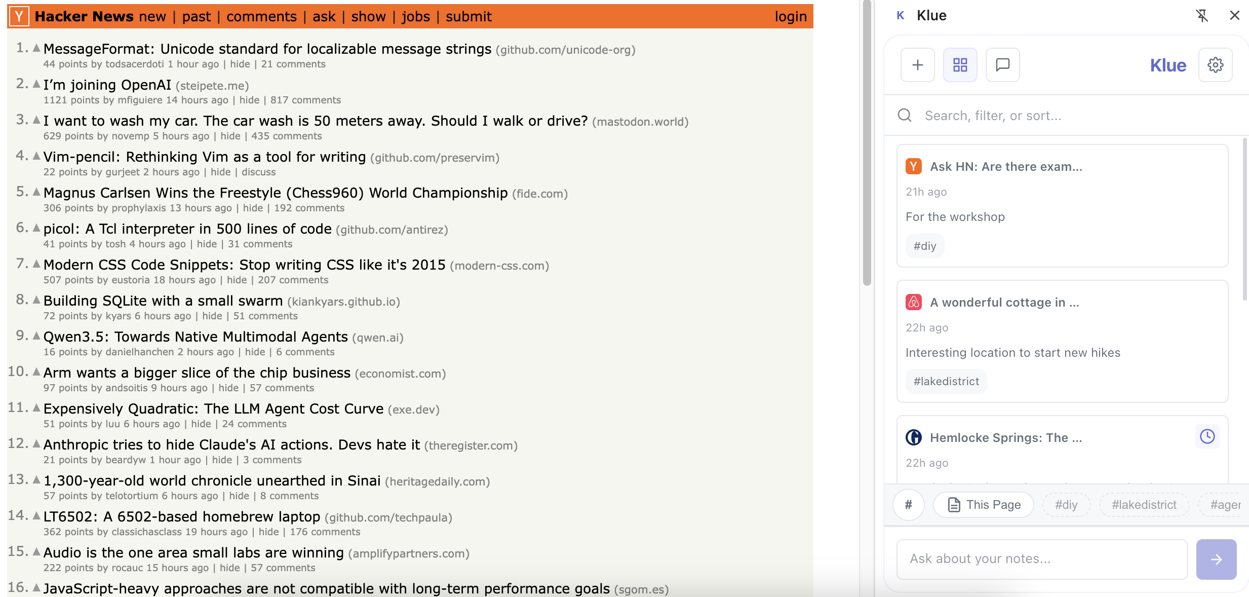 Klue v1 — Library view